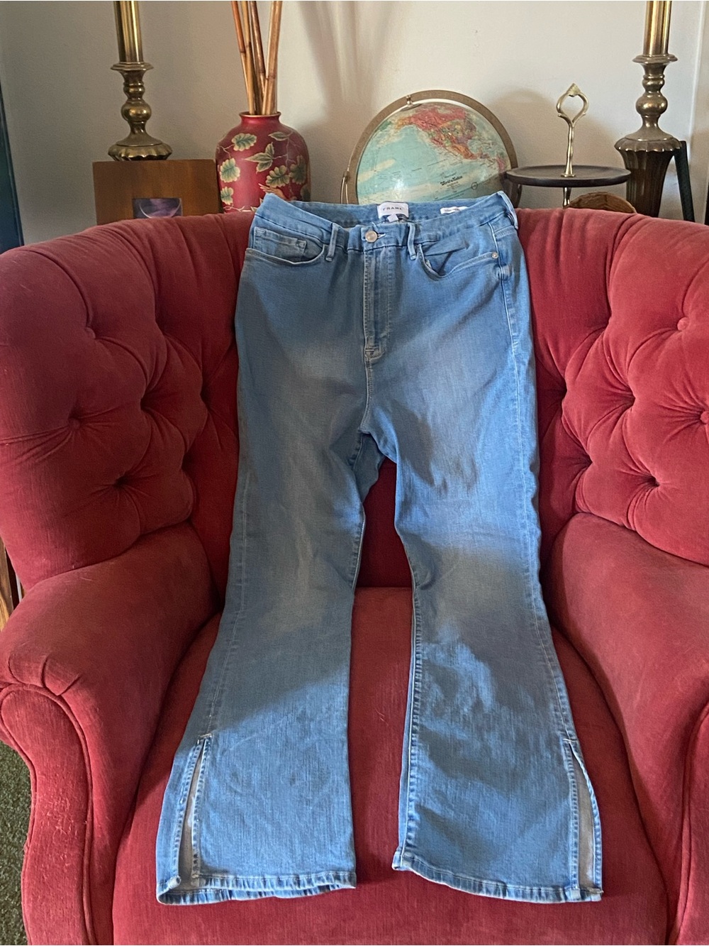 Anthropology Frame Denim Light Blue Flare Jeans with Side Slits